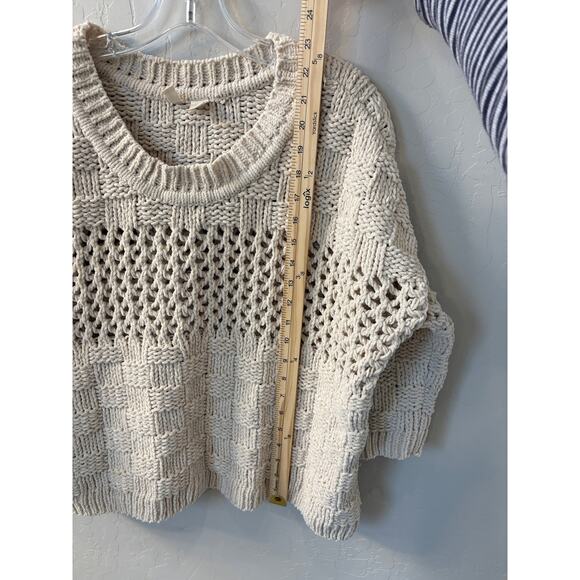 Anthropologie Moth Sz M Chenille Sweater Chunky Cropped Beige Boho Open Knit - Picture 3 of 7